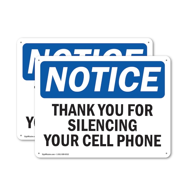 Signmission Thank You For Silencing Cell Phone, 14 in W x Rectangle, Plastic OS-2PACK-NS-P-1014-L-16651 - main